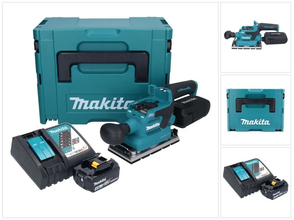 Makita DBO 381 RM1JU Akku Schwingschleifer 18 V 93 x 185 mm Brushless + 1x Akku 4,0 Ah + Ladegerät + Makpac Echt