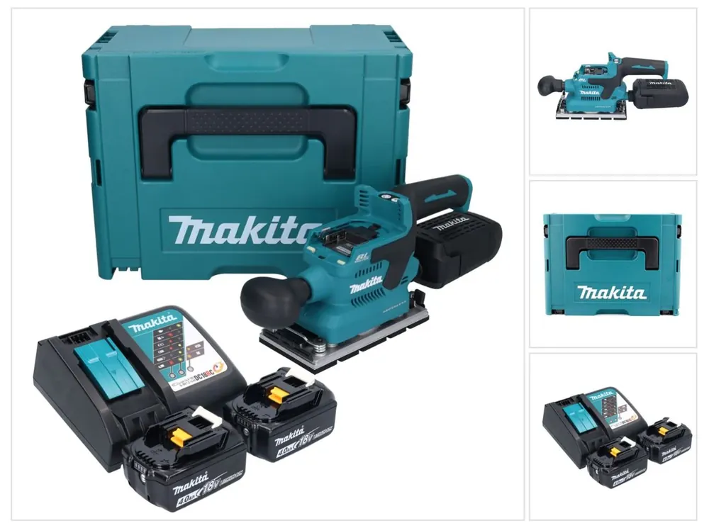 Makita DBO 381 RMJU Akku Schwingschleifer 18 V 93 x 185 mm Brushless + 2x Akku 4,0 Ah + Ladegerät + Makpac Günstig