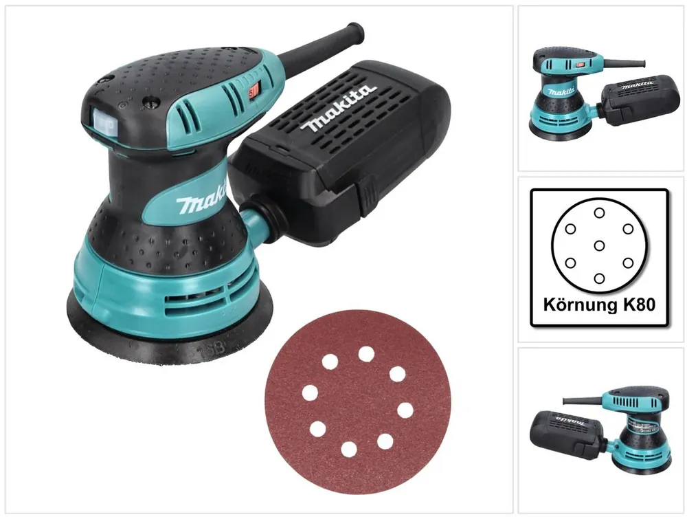 Makita BO 5031 Exzenterschleifer 300 Watt 125 mm + 50x Schleifpapier K80 Begrenztes Angebot