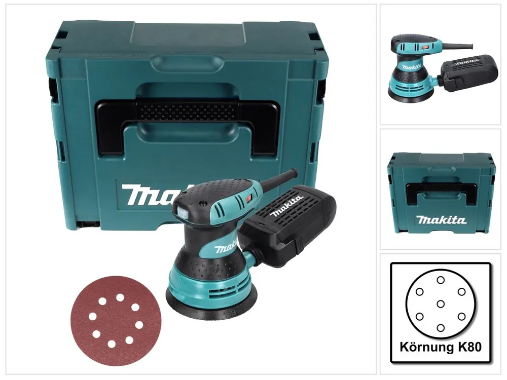 Makita BO 5031 Exzenterschleifer 300 Watt 125 mm + 50x Schleifpapier K80 + Makpac Saisonangebot
