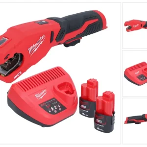 Milwaukee M12 PCSS-202 Akku Edelstahl Rohrabschneider 12 V 12 - 28 mm + 2x Akku 2,0 Ah + Ladegerät Finale Aktion
