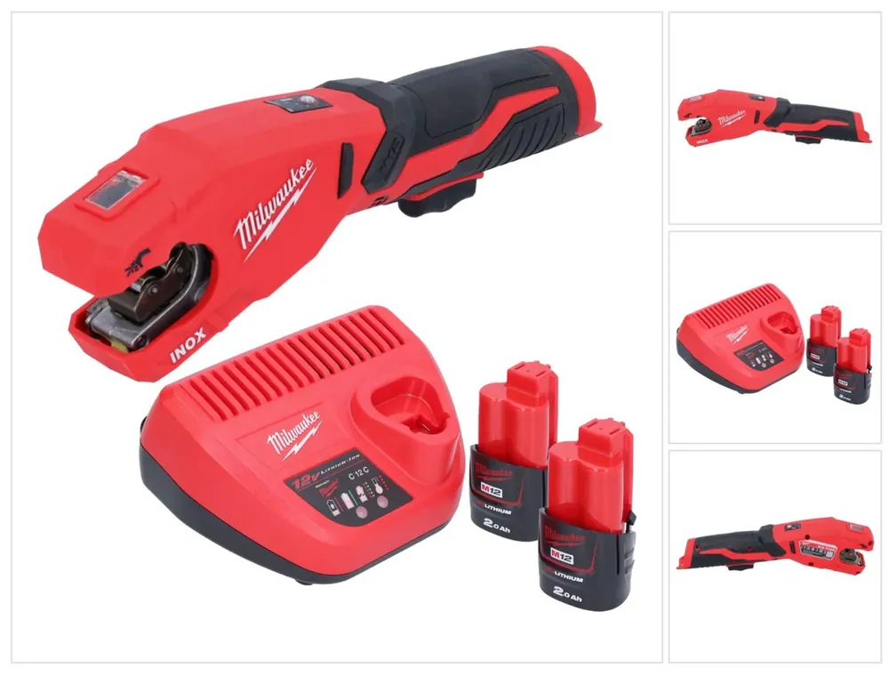 Milwaukee M12 PCSS-202 Akku Edelstahl Rohrabschneider 12 V 12 - 28 mm + 2x Akku 2,0 Ah + Ladegerät Finale Aktion