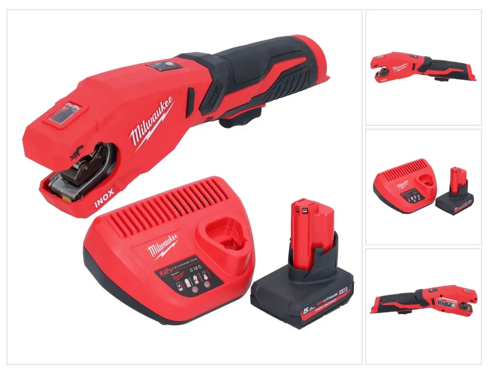 Milwaukee M12 PCSS-501 Akku Edelstahl Rohrabschneider 12 V 12 - 28 mm + 1x Akku 5,0 Ah + Ladegerät Saisonangebot