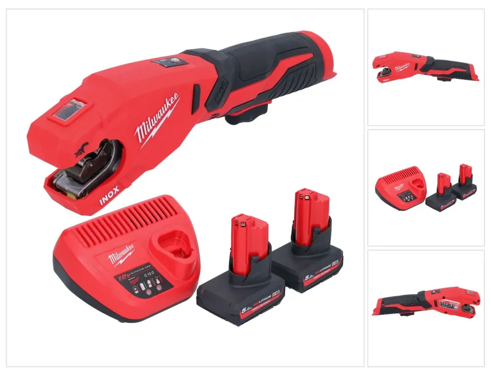 Finale Aktion Milwaukee M12 PCSS-502 Akku Edelstahl Rohrabschneider 12 V 12 - 28 mm + 2x Akku 5,0 Ah + Ladegerät