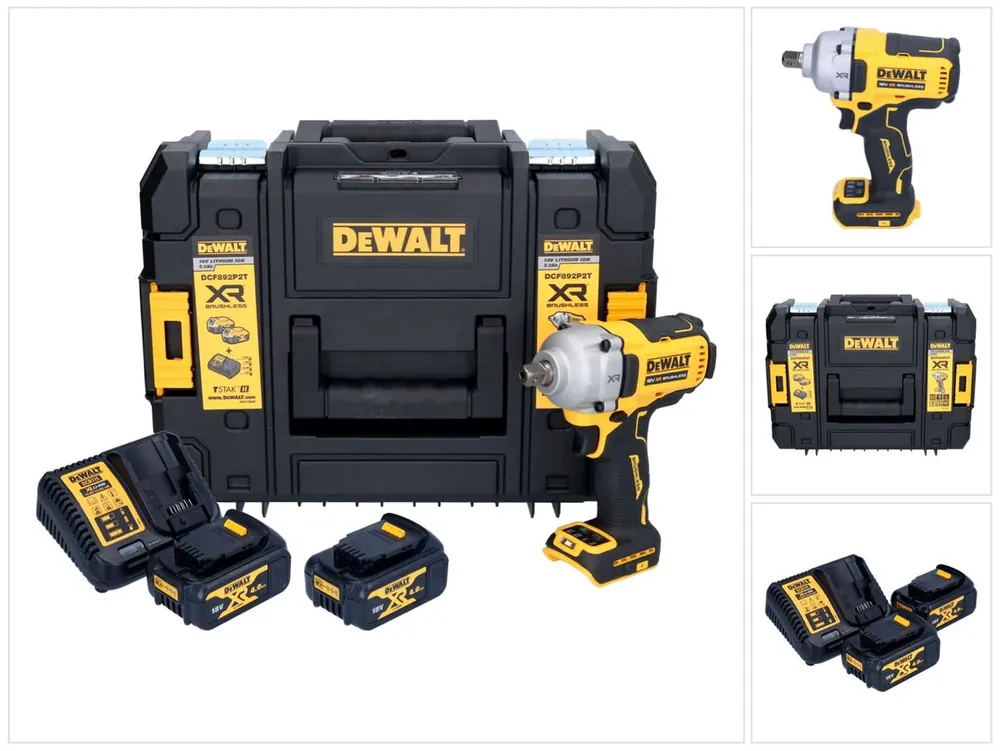 Echt DeWalt DCF 892 M2T Akku Schlagschrauber 18 V 813 Nm 1/2" Brushless + 2x Akku 4,0 Ah + Ladegerät + TSTAK
