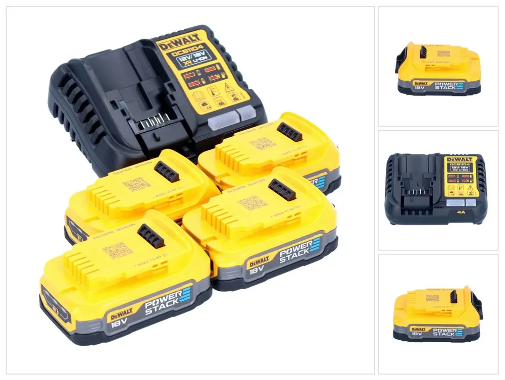 Top-Angebot DeWalt DCB 1104 E4 Akku Starter Set 12 V / 18 V 4x Powerstack Akku 1,7 Ah + DCB 1104 Ladegerät