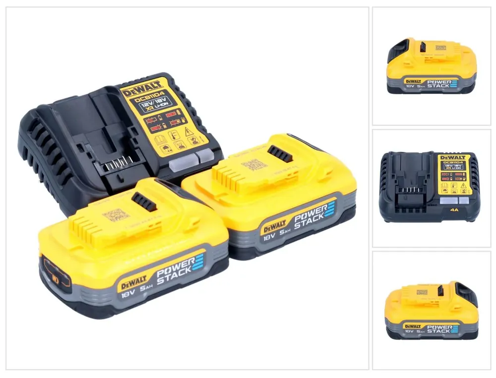 Neue Ware DeWalt DCB 1104 H2 Akku Starter Set 12 V / 18 V 2x Powerstack Akku 5,0 Ah + DCB 1104 Ladegerät