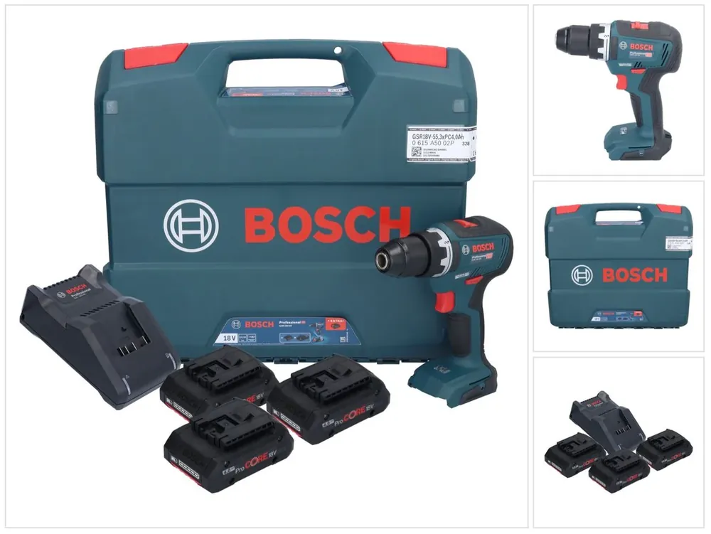 Bosch GSR 18V-55 Professional Akku Bohrschrauber 18 V 55 Nm Brushless ( 0615A5002P ) + 3x ProCORE Akku 4,0 Ah + Ladegerät + L-Case Bestseller