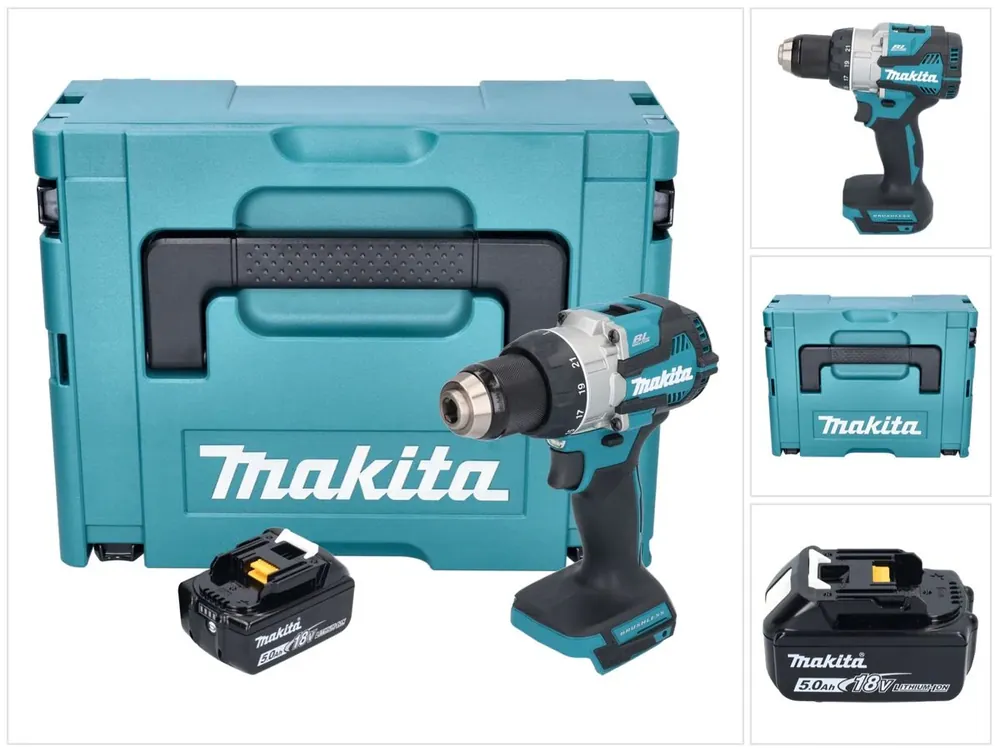 Must-Have Makita DDF 489 T1J Akku Bohrschrauber 18 V 73 Nm Brushless + 1x Akku 5,0 Ah + Makpac - ohne Ladegerät