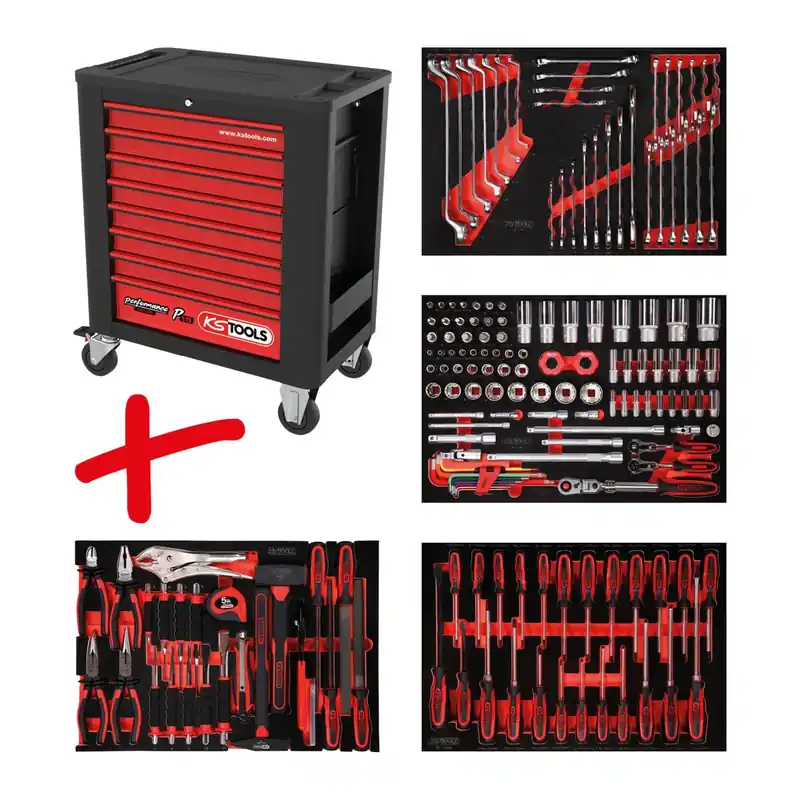 KS TOOLS Performanceplus Werkstattwagen-Satz P15 mit 180 Werkzeugen für 4 Schubladen ( 815.4180 ) Aktuell