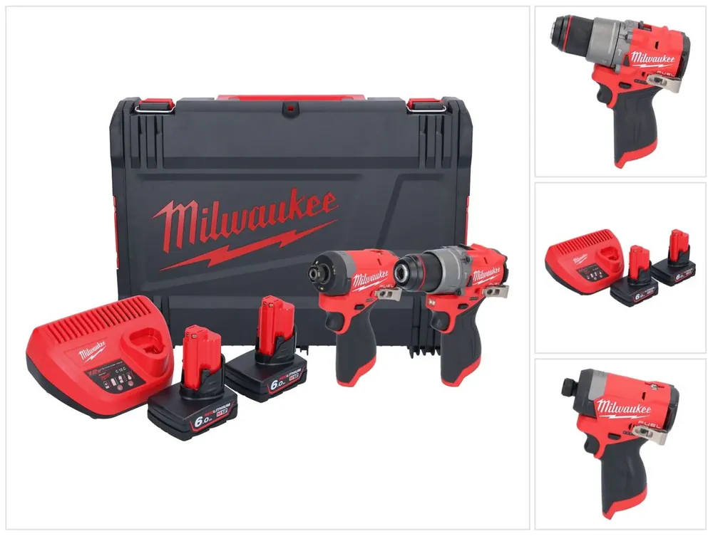 Finale Aktion Milwaukee M12 FPP2A2-602X Kombo Set ( 4933480588 ) M12 FPD2 Akku Schlagbohrschrauber 45 Nm + M12 FID2 Akku Schlagschrauber 170 Nm 1/4" Brushless + 2x Akku 6,0 Ah + Ladegerät + HD-Box