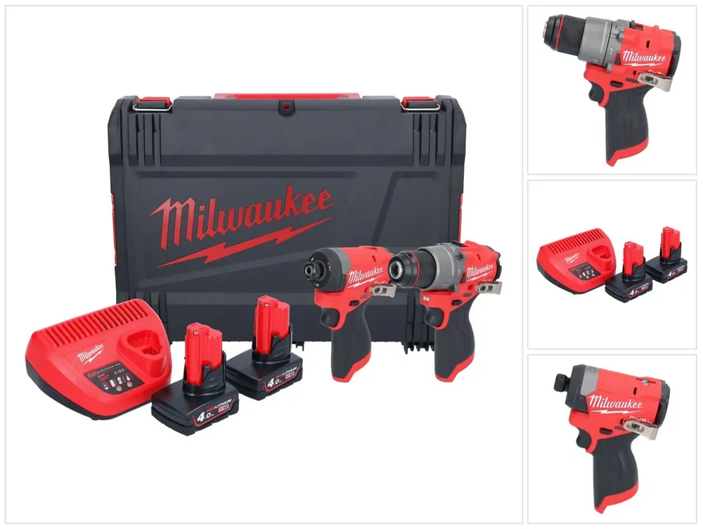 Milwaukee M12 FPP2A2-402X Kombo Set ( 4933480587 ) M12 FPD2 Akku Schlagbohrschrauber 45 Nm + M12 FID2 Akku Schlagschrauber 170 Nm 1/4" Brushless + 2x Akku 4,0 Ah + Ladegerät + HD-Box Kracherpreis