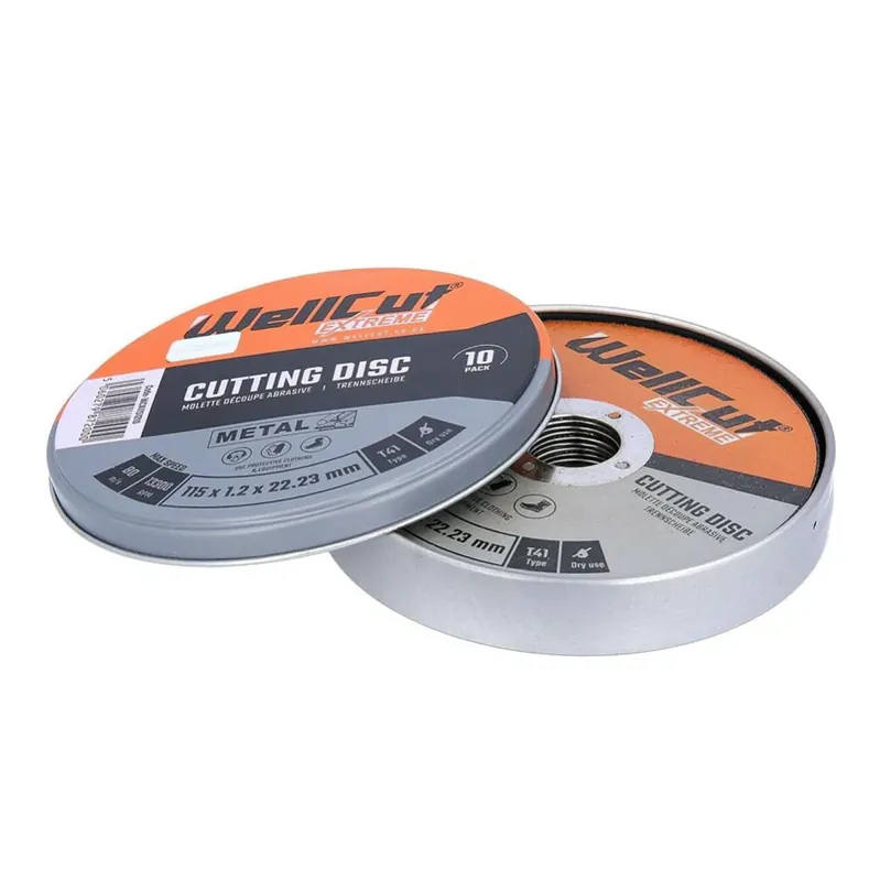WellCut 10x Metall-Trennscheibe Extreme, Durchmesser 115 mm, 1,2 mm Dicke, 22,3 mm Bohrung, in Metallbox, nur für Trockengebrauch ( ‎WCA1152-10 ) Markenware