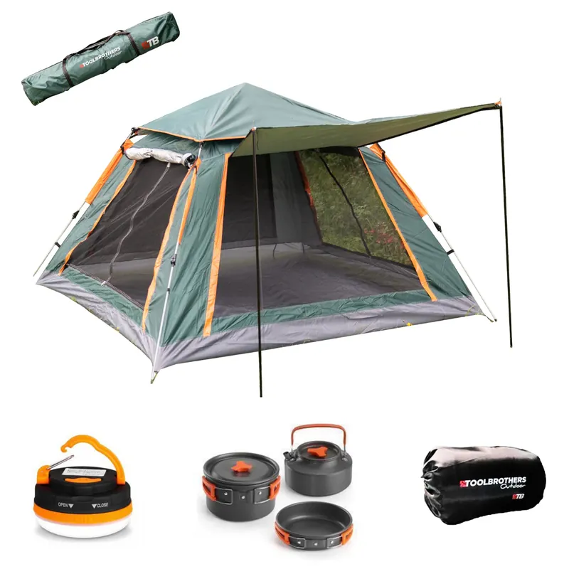 Toolbrothers Outdoort Camping-Set Zelt für 2-4 Personen Hydraulikzelt Pop-Up zelt + Campingausrüstung 12 tlg Sale