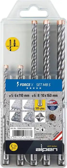 ALPEN Hammerbohrersatz Force X 5-teilig SDS-plus ( 4000864677 ) Geprüft