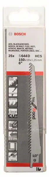 Heißes Angebot BOSCH Säbelsägeblatt S 644 D Länge 150 mm Breite 19 mm ( 8000343832 )