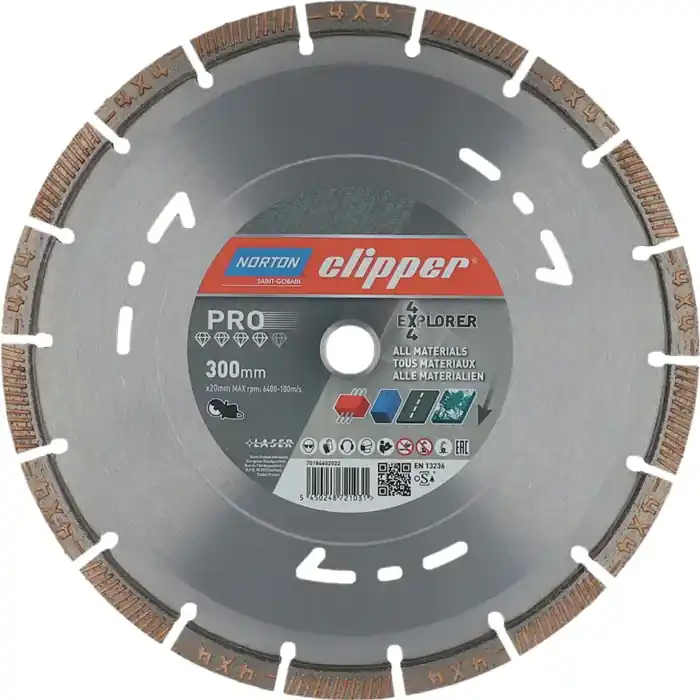 Neu Im Sortiment NORTON CLIPPER Diamanttrennscheibe 4 x 4 Explorer Ø 300 mm Bohrung 20 mm ( 4000818802 )