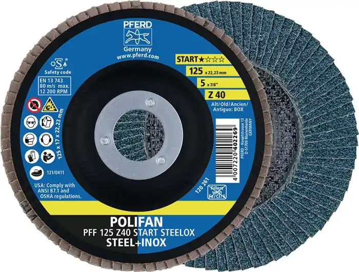 PFERD Fächerscheibe POLIFAN Z START STEELOX Ø 125 mm Körnung Z-40 flach ( 4000844218 ) Garantierte Lieferung
