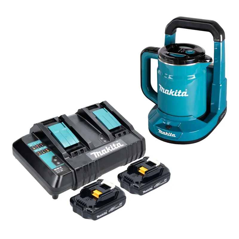 Makita DKT 360 CY2 Akku Wasserkocher 36 V ( 2x 18 V ) 0,8 L + 2x Akku 1,5 Ah + Doppelladegerät Ausverkauf