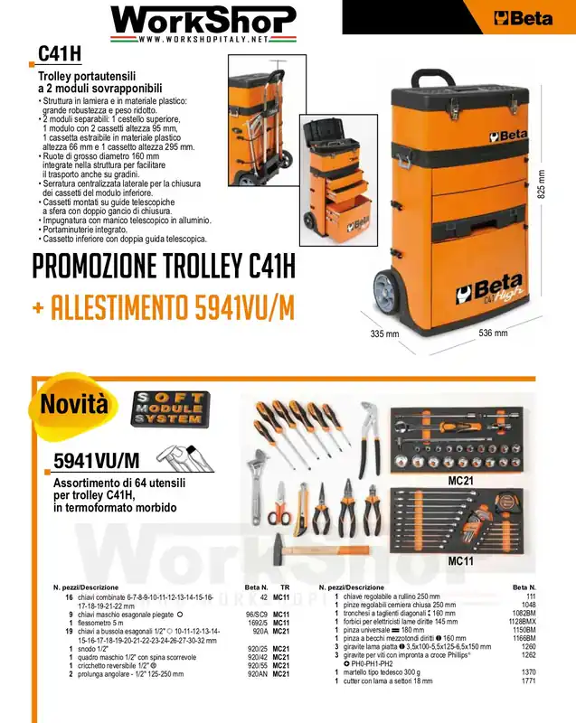 Zertifiziert Trolley Beta C41H + Allestimento 64 utensili in termoformato morbido 5941VU/M