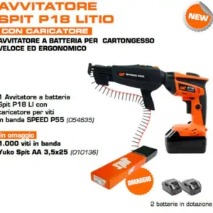 Top-Seller Avvitatore cartongesso Litio Spit P18 3 batterie 18v 4Ah + Caricabatterie + caricatore + 1000 viti