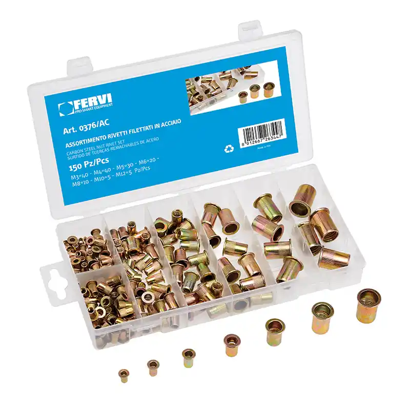 Begrenztes Angebot Assortimento 150 inserti rivetti filettati 0376/AC Fervi