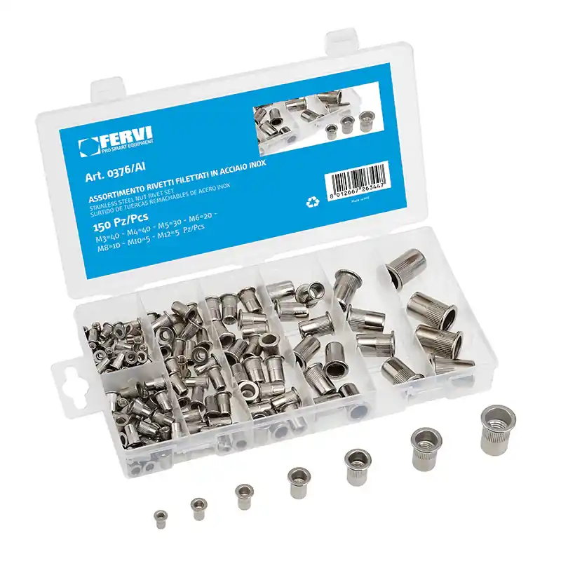 Mega-Angebot Assortimento 150 inserti rivetti filettati INOX 0376/AI Fervi