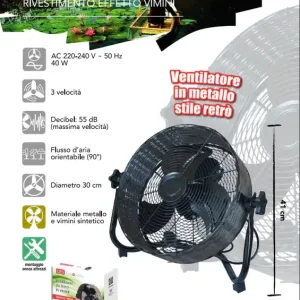 Solange Der Vorrat Reicht Ventilatore VINTAGE VIMINI simil RATTAN Cfg