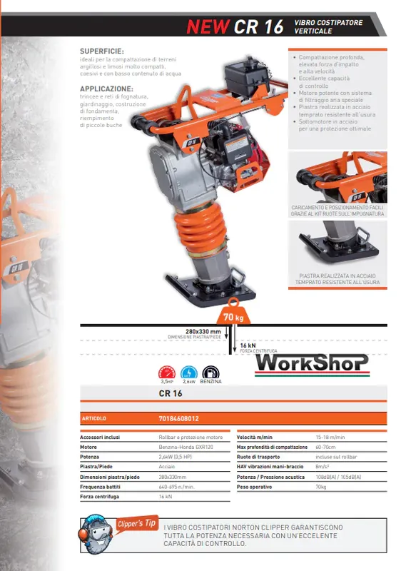 Battitrice Vibro Costipatore Verticale Norton Clipper NEW CR 16 Markenware