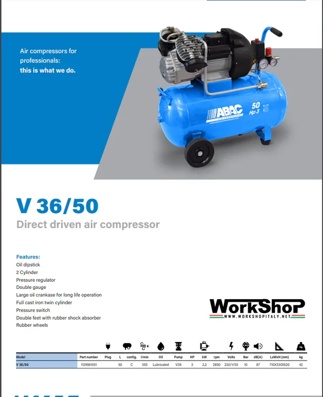 Saisonangebot Compressore Abac V 36/50 3hp 50lt.