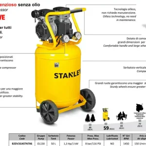 Compressore silenziato Stanley DST 150/8/50V 50 lt. Garantierte Lieferung