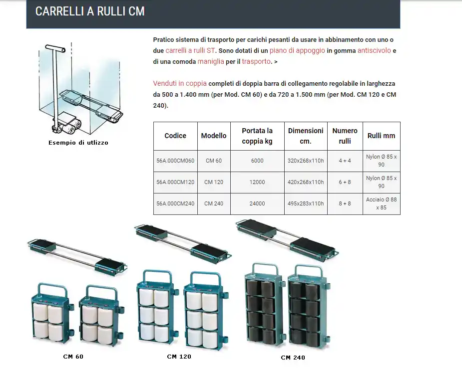 Carrelli a rulli Barbero da 6 a 24 Ton. Günstig
