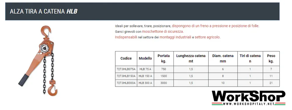 Alzatira a catena HLB Barbero da 750 a 3000 Kg. Must-Have