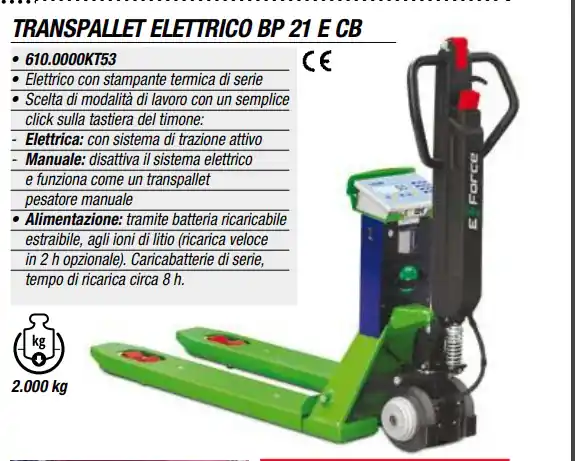 Solange Der Vorrat Reicht Transpallet elettrico BP 21 E CB 2 Ton. Barbero