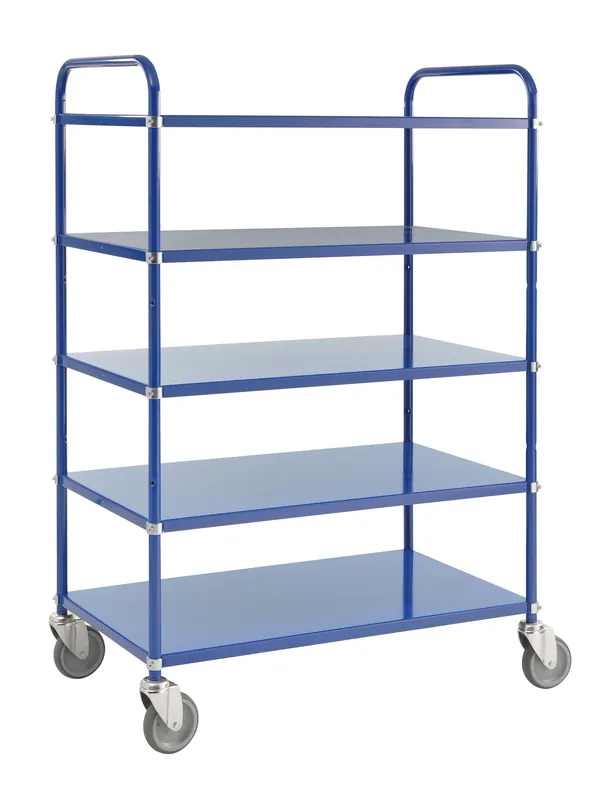 Jetzt Kaufen Tall sheet metal Blue trolley, 5 shelves L x W x H (mm) 980 x 585 x 1445