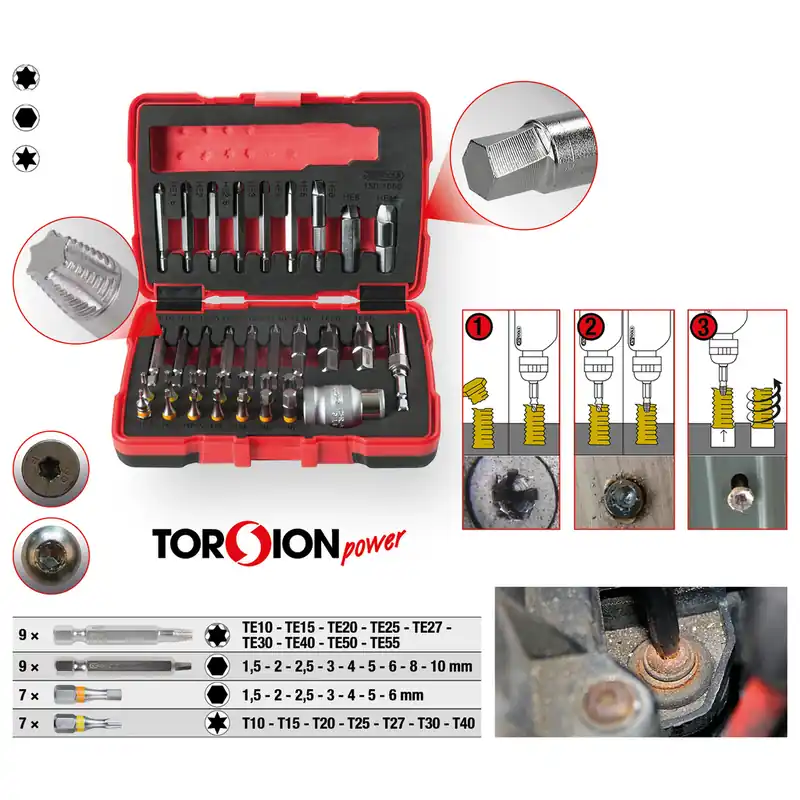 1/4" + 10 mm Torx- und Innensechskant-Schrauben-Ausdreher-Satz, 34-tlg Geprüft